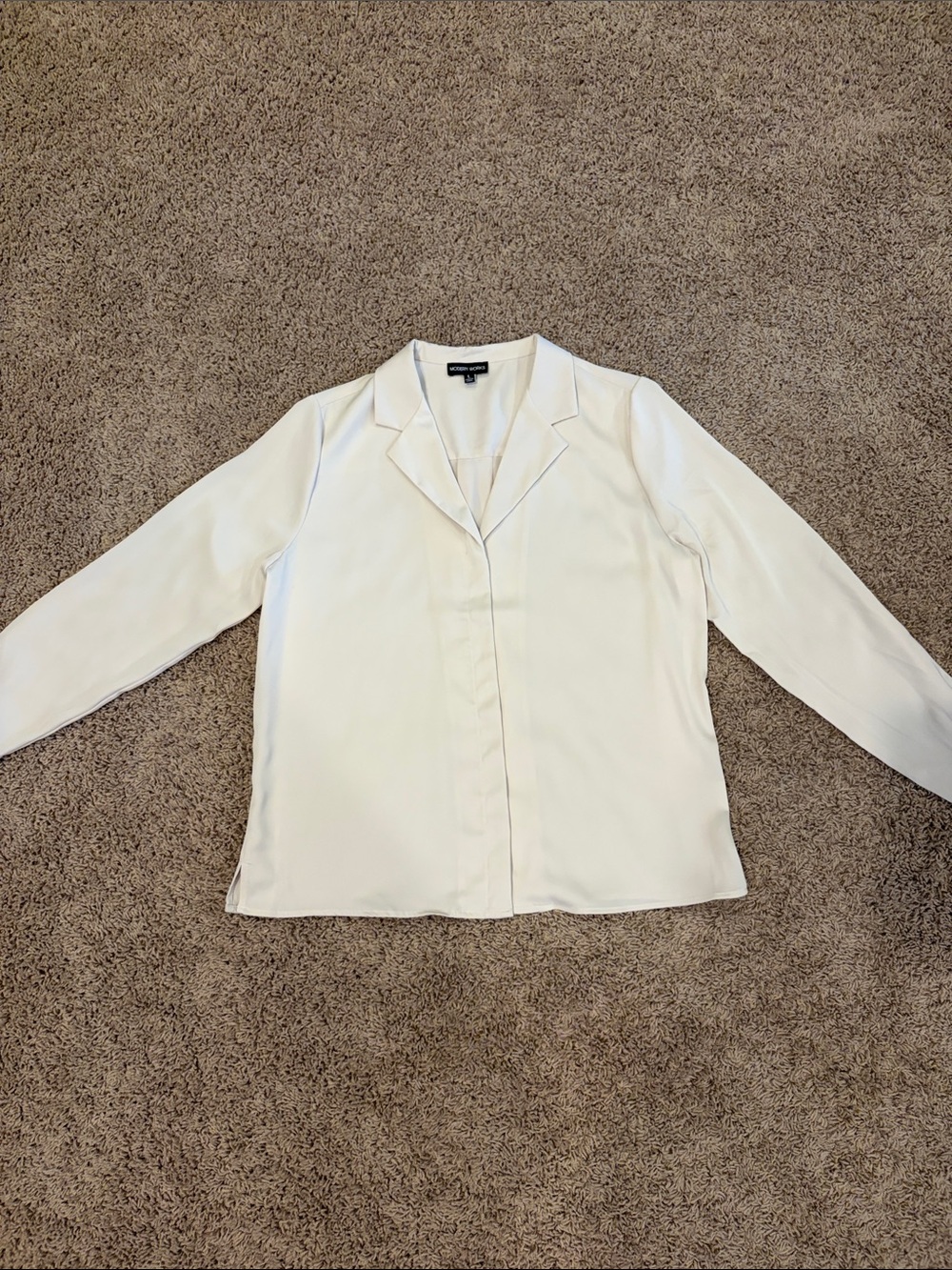 Cream Notched-Collar Button Down Blouse